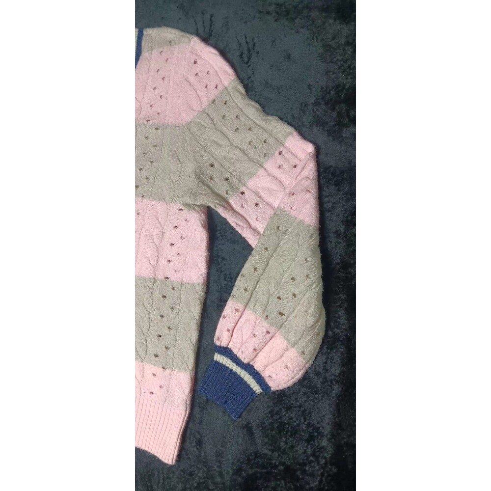 Torrid Pointelle Pullover Henley Sweater 2 Striped Preppy Academia Varsity Cozy - Picture 5 of 13